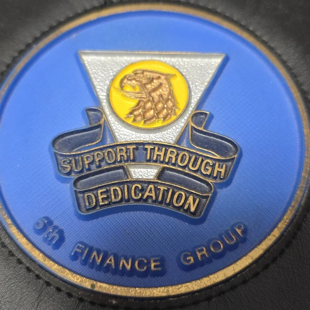 Black Folio, Pen - Unit Insignia US Army 5th Finance Group Germany 1980s 10x7.5
